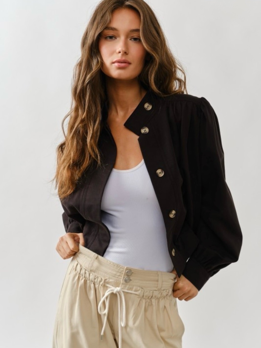 Laurent Cropped Puff Sleeve  Balloon Trench Jacket